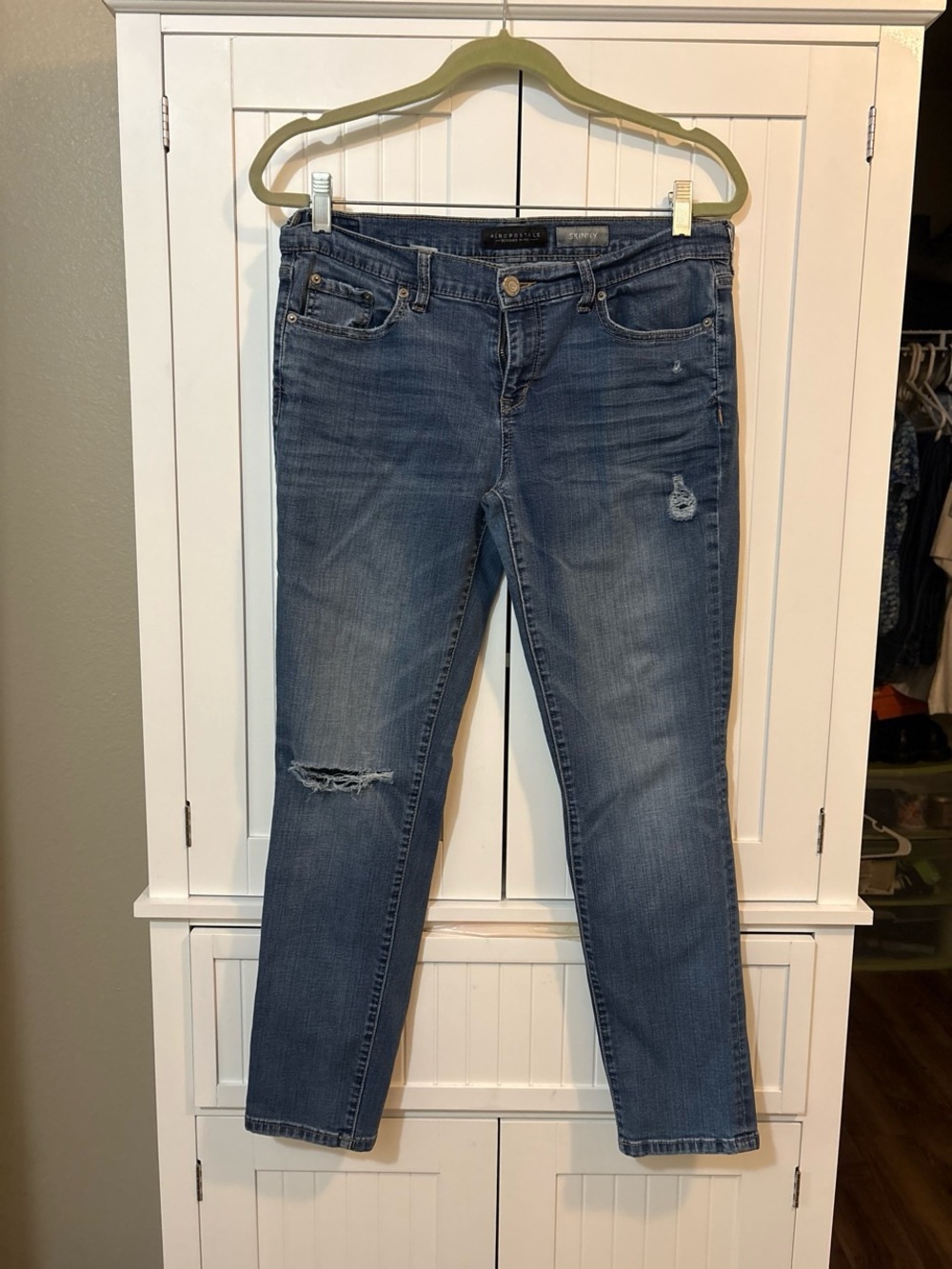 Aeropostale Skinny Distressed Petite Jeans Size 10 Med Wash Denim Y2K Grunge